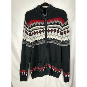 CHAPS Ralph Lauren Cardigan Sweater Mens L Fair Isle Full Zip Mock Neck Nordic